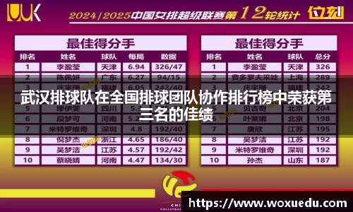 武汉排球队在全国排球团队协作排行榜中荣获第三名的佳绩